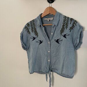 Pink Martini Embroidered Denim Top (S)